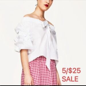 ZARA White Off Shoulder Puff Sleeve Blouse Size XS 5/$25 SALE